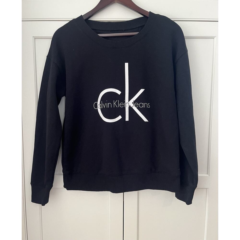 Calvin Klein women fleece Crewneck Sweatshirt size S black cotton blend